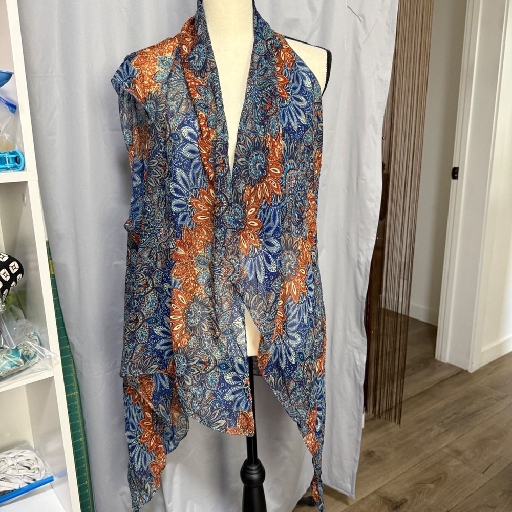 Blue & Rust Paisley Draped Vest / Open Front Layer